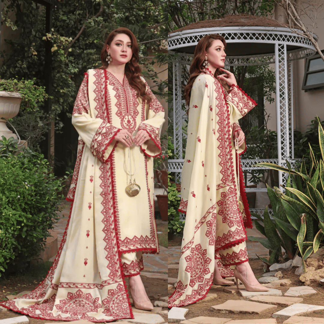 Asim Jofa - Winter 3PC Dhanak Embroidered Suit - VL1173