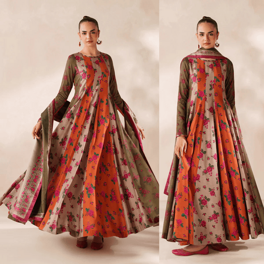 Baroque - Winter 3PC Frock Style Karandi Digital Print Dress - VL1180