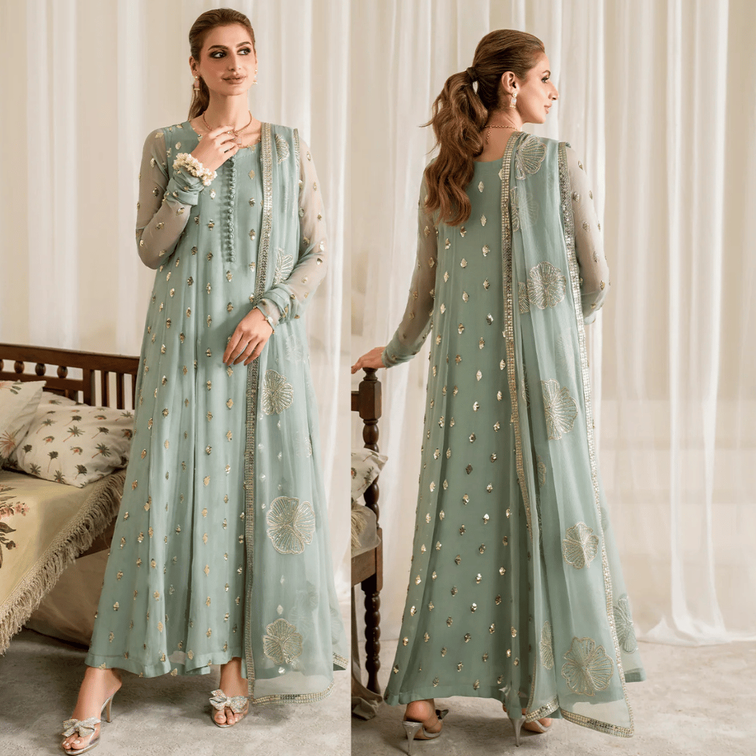 Iznik - Chiffon 3 Piece Sequin Embroidered Dress - VL1185
