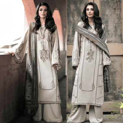 Izel Embroidered Dhanak Three Piece - VL1190