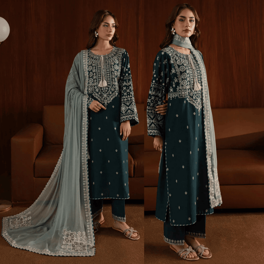 Azure - Winter 3PC Dhanak Embroidered Suit - VL1191