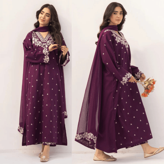 Dyot - Winter 3PC Dhanak Embroidered Suit - VL1192