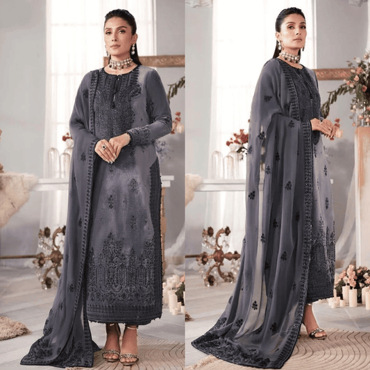 Asim Jofa - Velvet Dress with Pure Chiffon Embroidered Dupatta - VL991