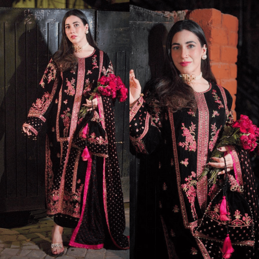 Maria B - Velvet Dress with Embroidered Dupatta - VL992