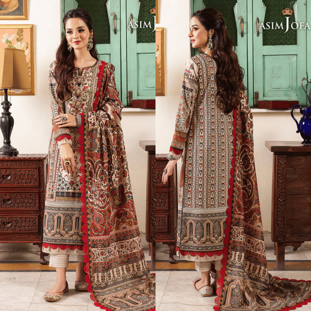 Asim Jofa - Winter 3PC Karandi Digital Print Dress - VL1199