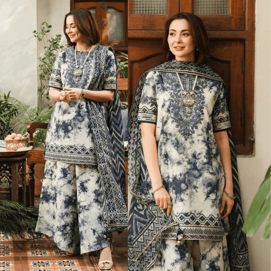 3-Pc Digital Printed with  Embroidered pathces Karandi Dppatta - VL1205