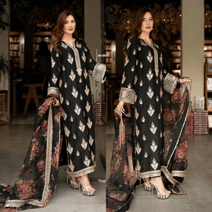 Mushq - 3PC Dhanak ChickenKari Embroidered Suit - VL1220