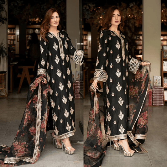 Mushq - 3PC Dhanak ChickenKari Embroidered Suit - VL1220