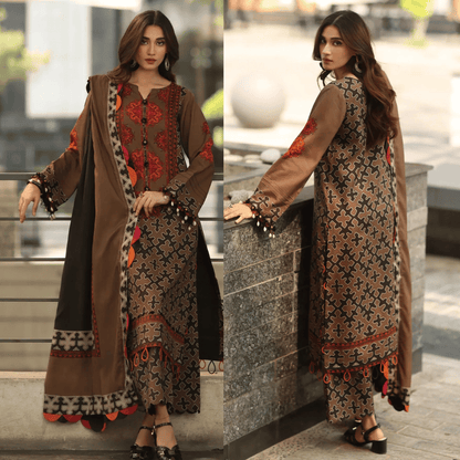 Asim Jofa - Winter 3PC Karandi Digital Print Dress - VL1221
