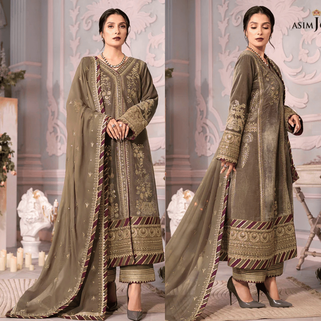 Asim Jofa - Velvet Dress with Pure Chiffon Embroidered Dupatta - VL993