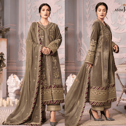 Asim Jofa - Velvet Dress with Pure Chiffon Embroidered Dupatta - VL993