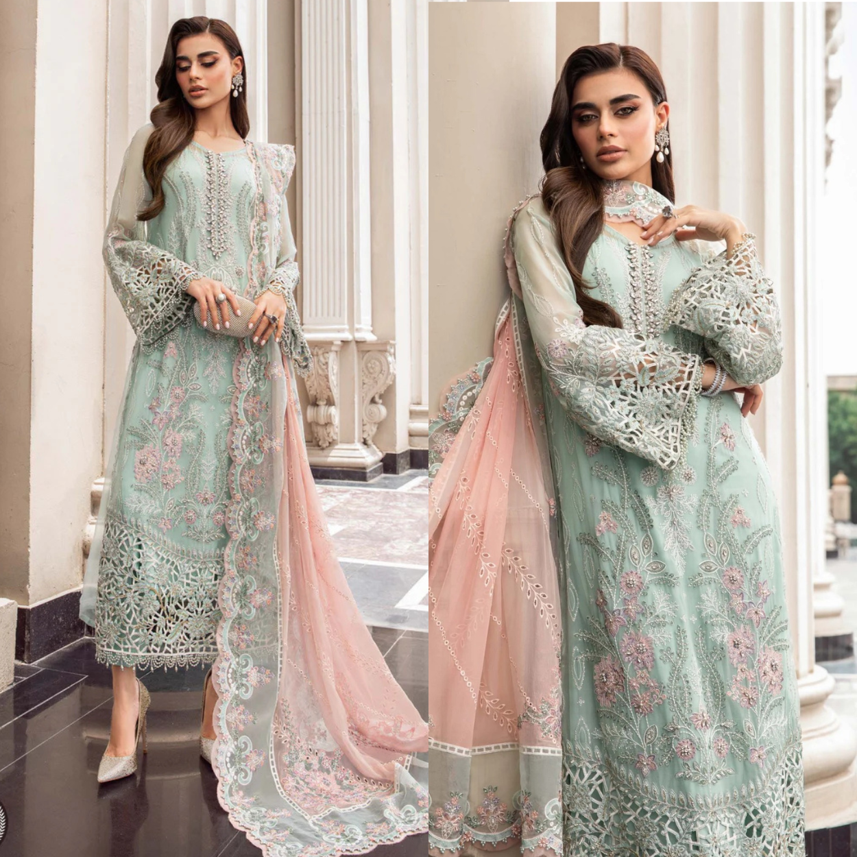 3PC Organza Heavy Embroidered Shirt With Embroidered Organza Dupatta VL906