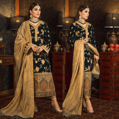 Velvet Heavy Embroidered Shirt With Organza Heavy Embroidered Dupatta - VL983