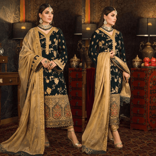 Velvet Heavy Embroidered Shirt With Organza Heavy Embroidered Dupatta - VL983