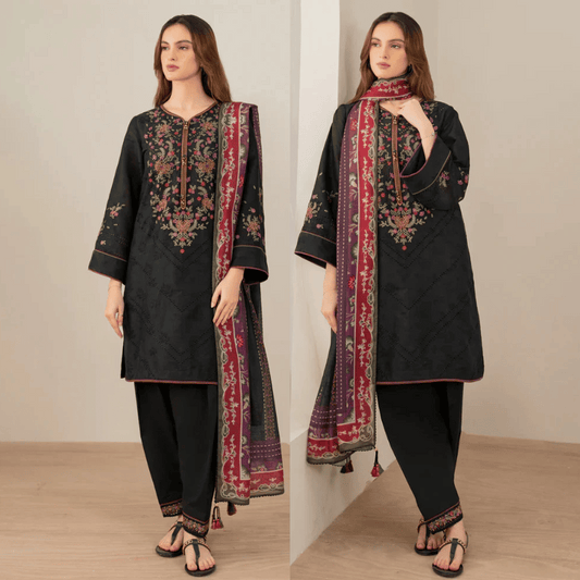 Maria B - 3PC Dhanak ChickenKari Embroidered Suit - VL929