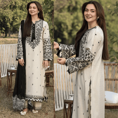 Allys - 3PC Dhanak Embroidered Suit - VL939