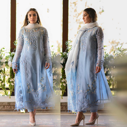 Nadia Farooqi-Embroidered 3pc organza dress with organza duppata. VL123