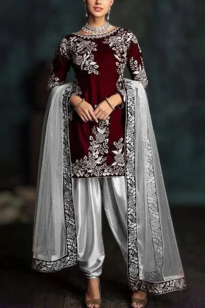 Jazmin - Embroidered Velvet 3-Piece Dress - VL985