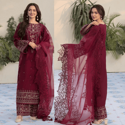 3PCs Embroidered Lawn Dress With Organza Embroidered Dupatta VL1015