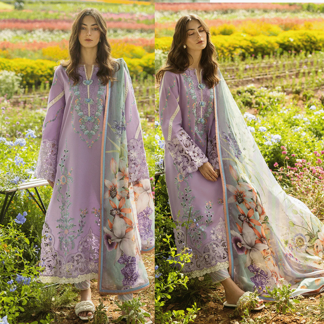 Maria B - 3PC Lawn Chickenkari Embroidered Suit - VL1029