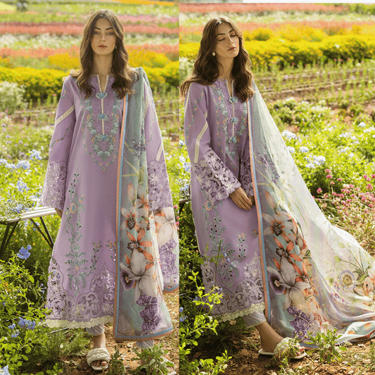 Maria B - 3PC Lawn Chickenkari Embroidered Suit - VL1029