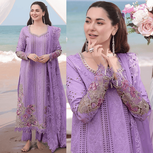 Qalamkar - 3PC Lawn Chikenkari Embroidered Shirt - VL1034