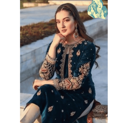 Unstitched Velvet 3PCs Embroidered Dress With Dhanak Shawl - VL965