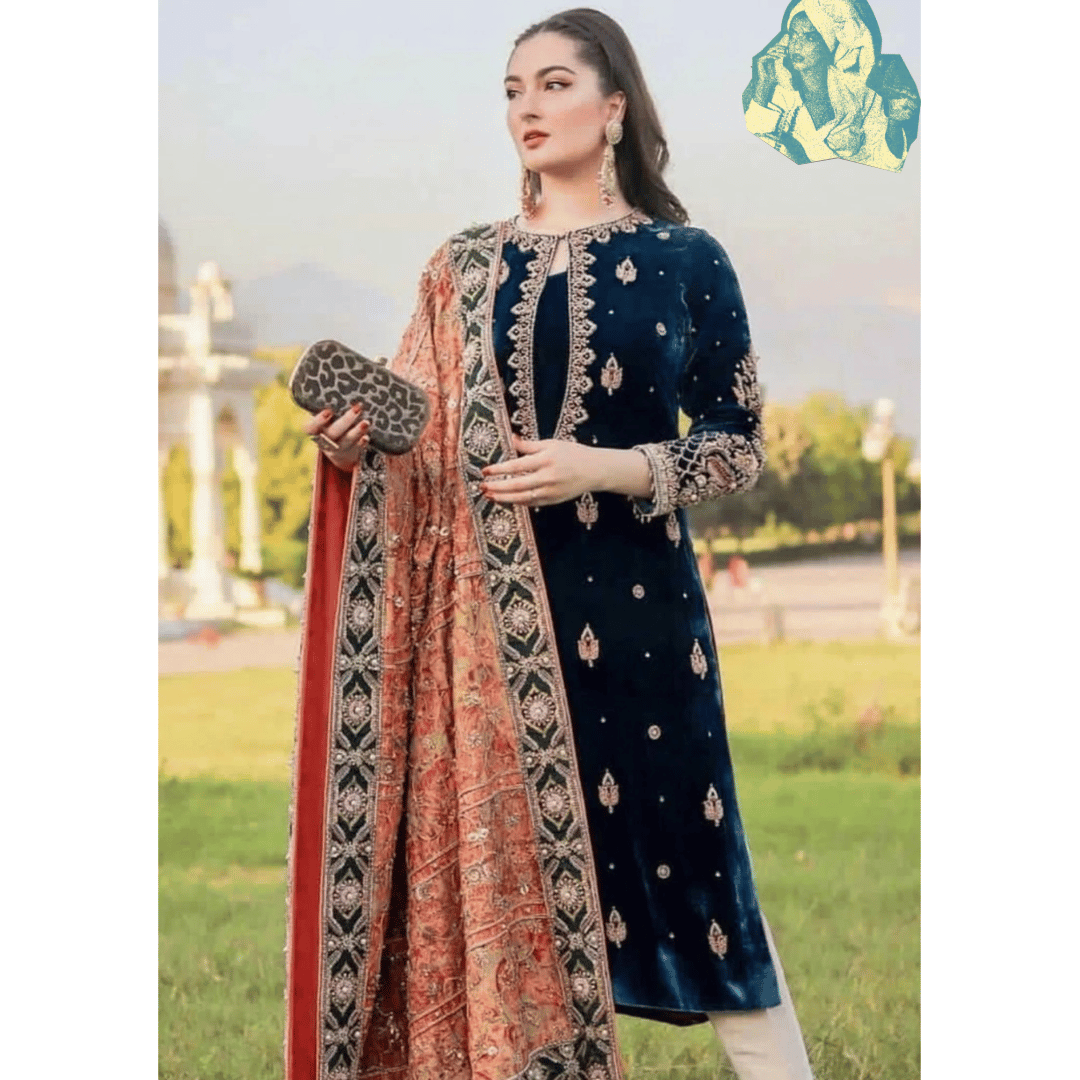 Unstitched Velvet 3PCs Embroidered Dress With Dhanak Shawl - VL965