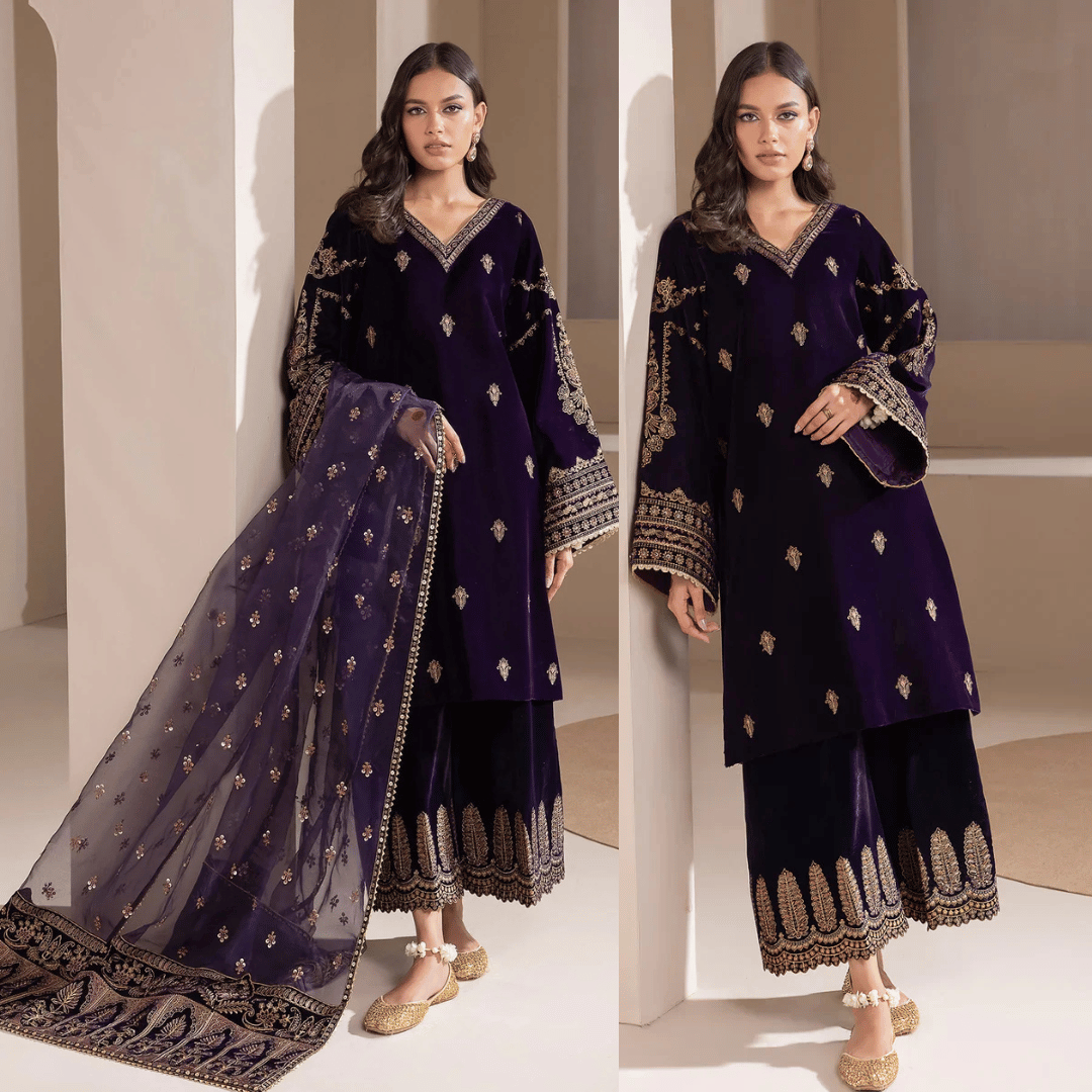 Baroque - Embroidered Velvet 3piece suit - VL972