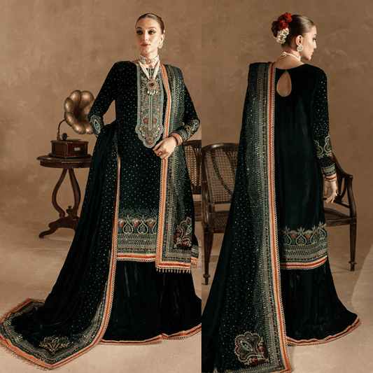 Ansub jahangir Embroidered Velvet 3piece suit - VL974