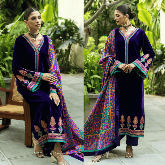 Charizma Embroidered Velvet 3piece suit - VL975