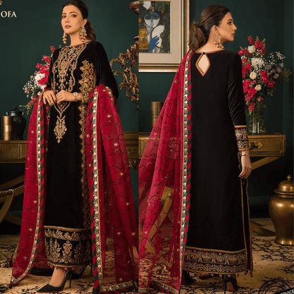 Asim jofa Embroidered Velvet 3piece suit - VL976