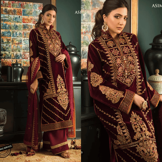 Asim jofa Embroidered Velvet 3piece suit - VL977