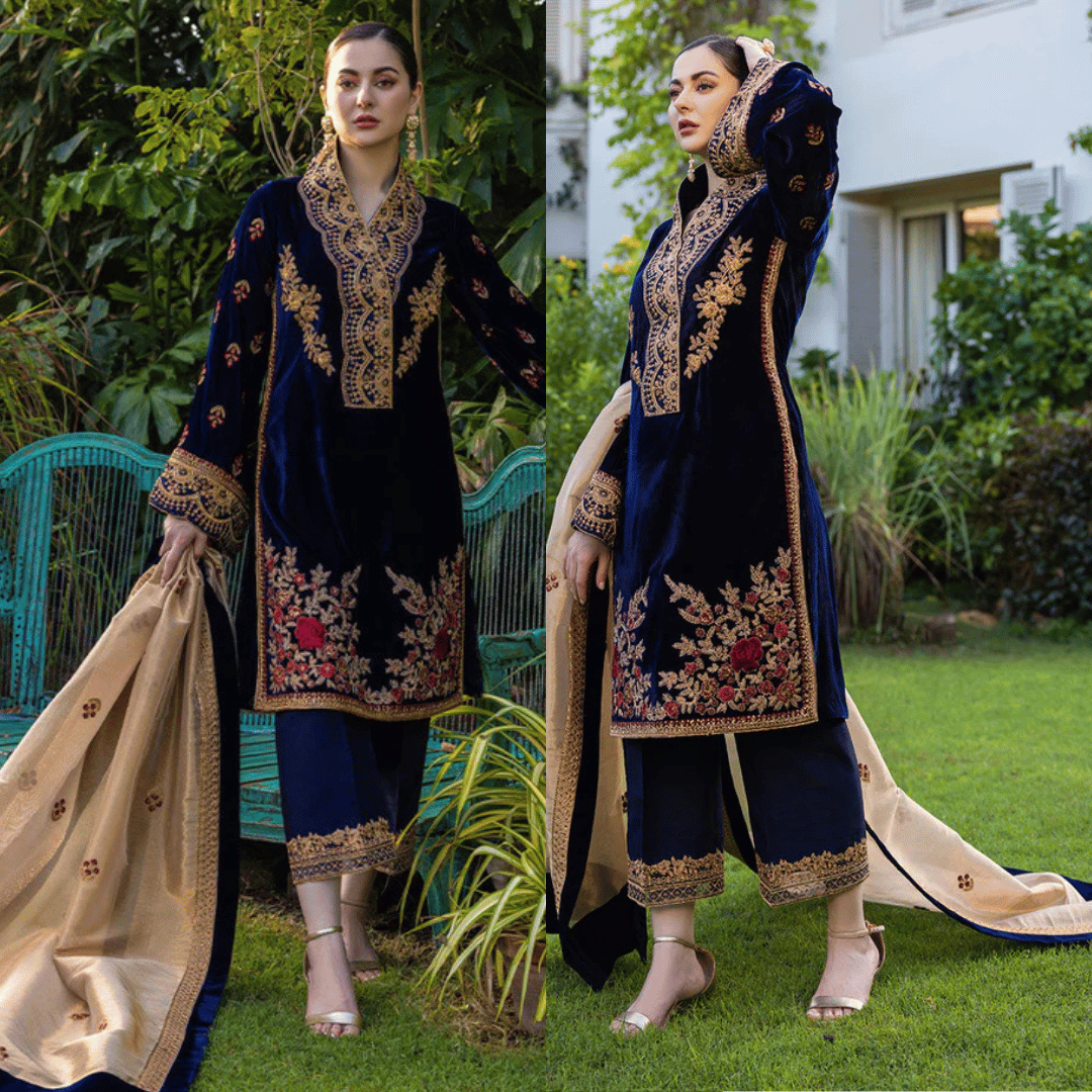3-Piece Unstitched Heavy Embroidered Velvet Suit - VL980