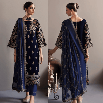 3-Piece Unstitched Heavy Embroidered Velvet Suit - VL981