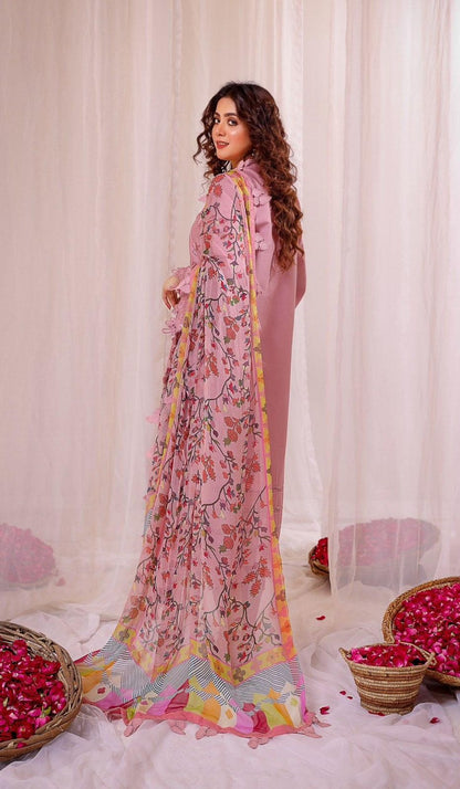 3PC Lawn Heavy Embroidered Shirt & Silk Digital Printed Dupatta. VL724