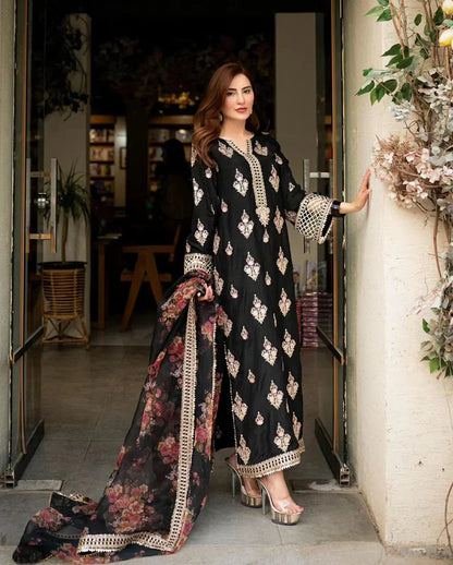 Mushq - 3PC Dhanak ChickenKari Embroidered Suit - VL1220