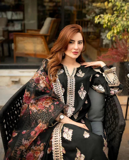 Mushq - 3PC Dhanak ChickenKari Embroidered Suit - VL1220