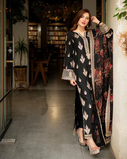 Mushq - 3PC Dhanak ChickenKari Embroidered Suit - VL1220