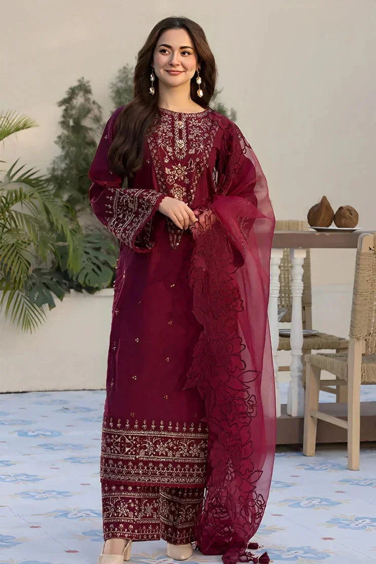 Velvet 3-Piece Dress with Embroidered Organza Dupatta - VL948