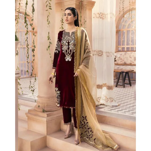 Jazmin - Embroidered Velvet 3-Piece Dress - VL986
