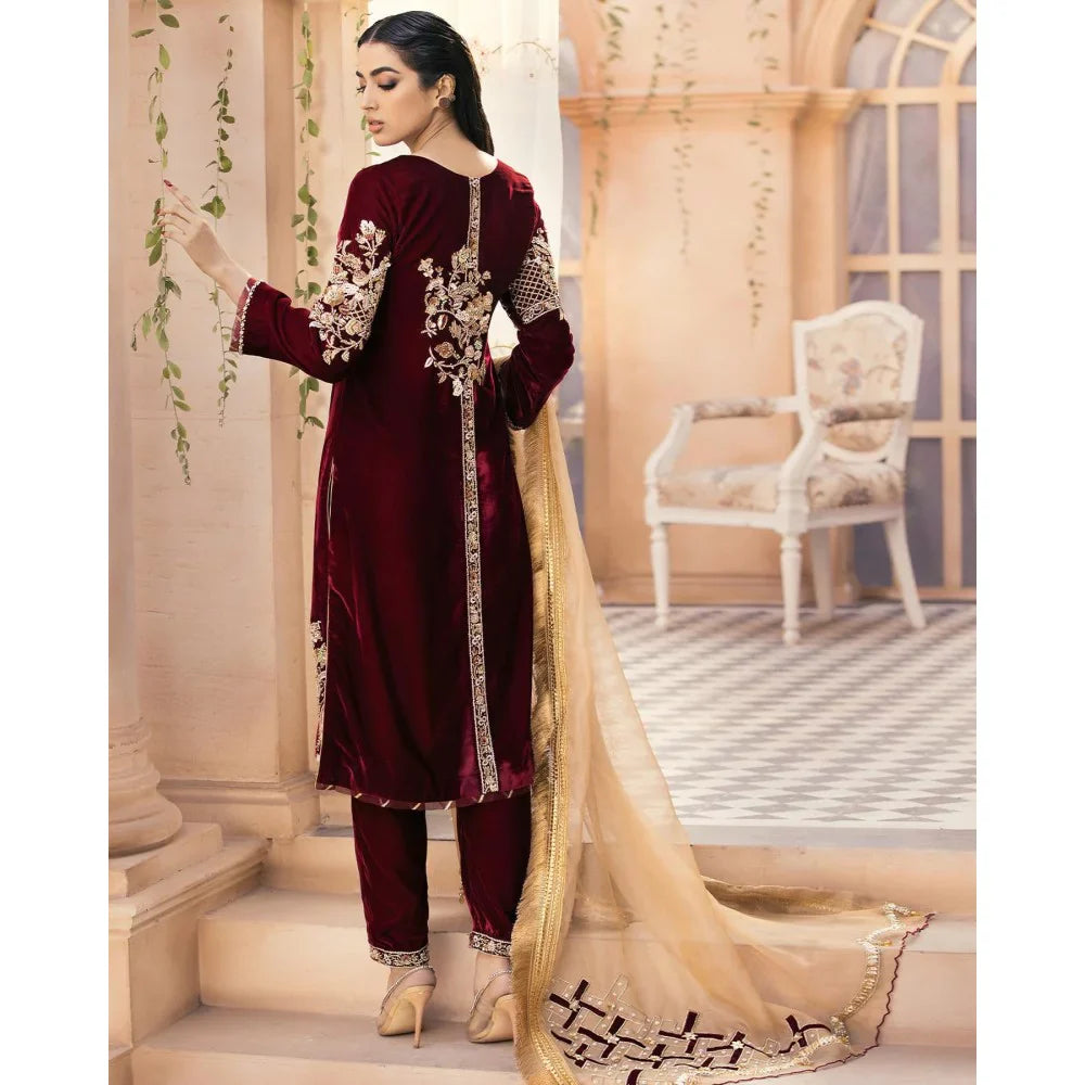 Jazmin - Embroidered Velvet 3-Piece Dress - VL986
