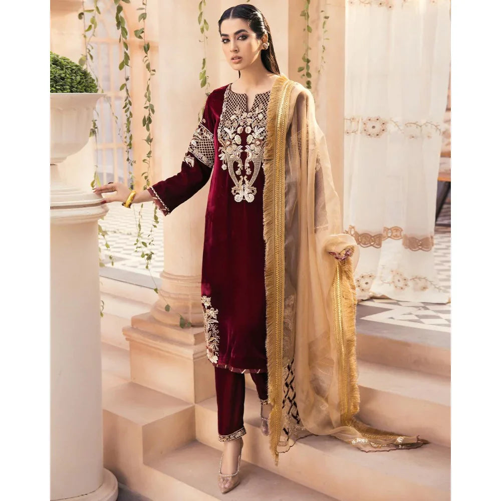 Jazmin - Embroidered Velvet 3-Piece Dress - VL986