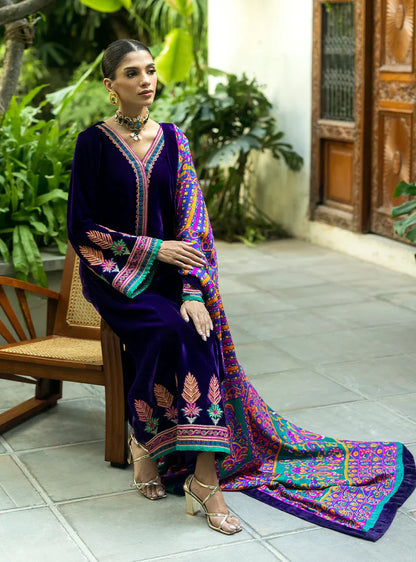 Charizma Embroidered Velvet 3piece suit - VL975