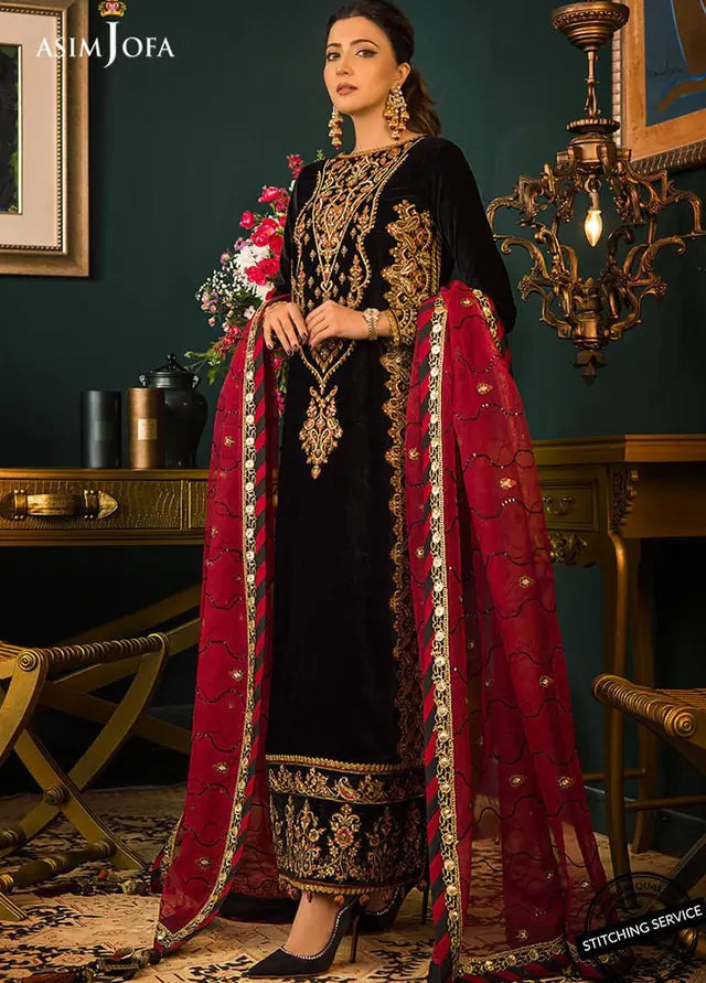 Asim jofa Embroidered Velvet 3piece suit - VL976
