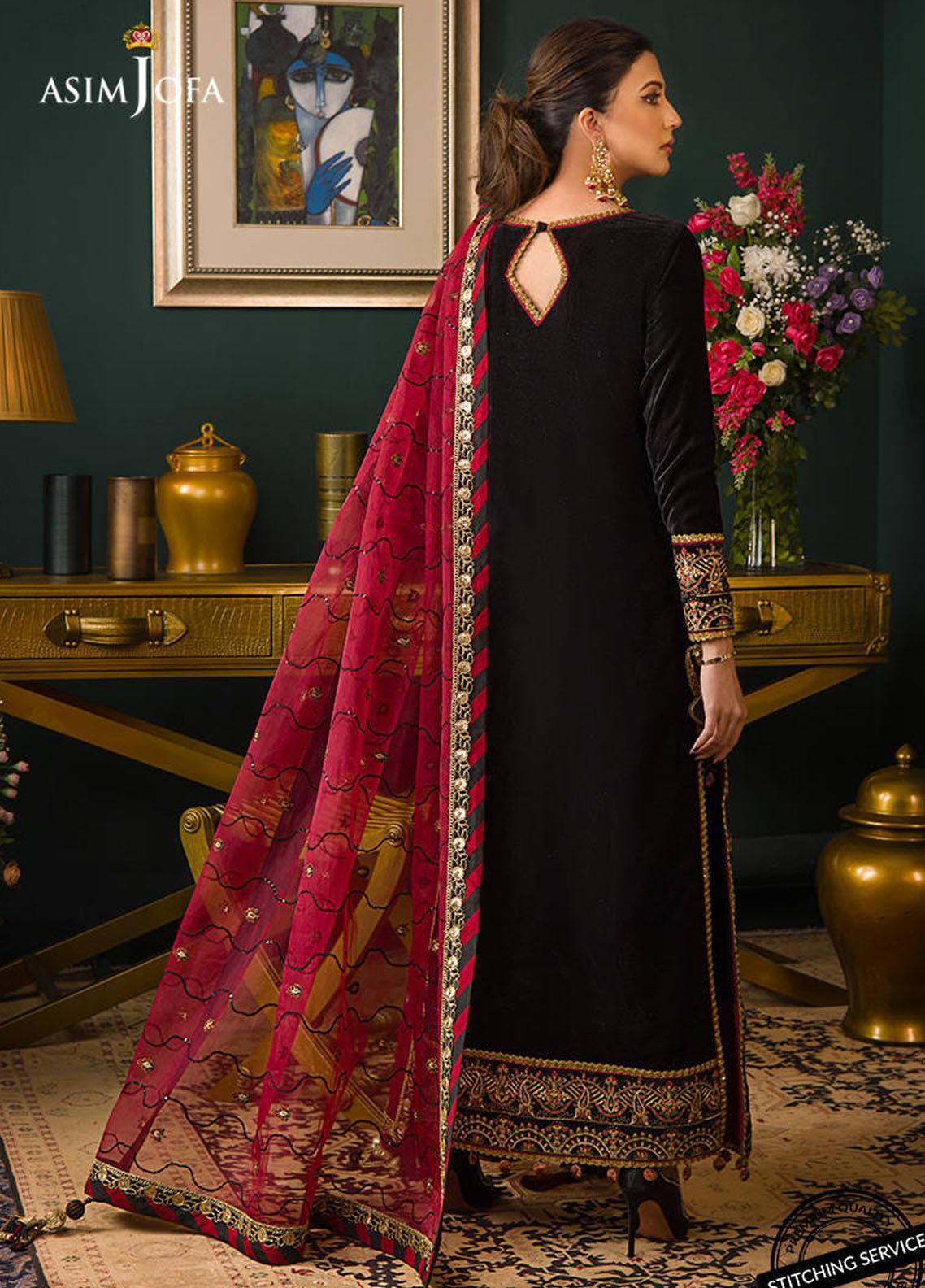 Asim jofa Embroidered Velvet 3piece suit - VL976