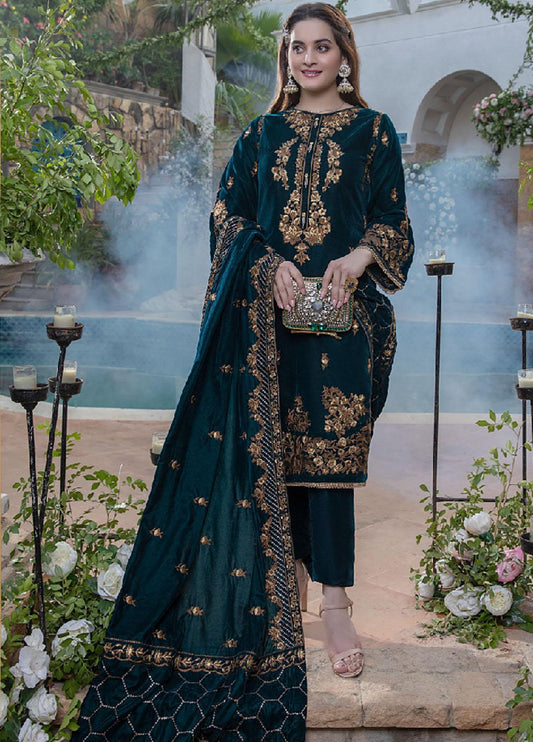 VL2050 Sequance Embroidered Velvet Three piece With Velvet Shawl Winter Collection