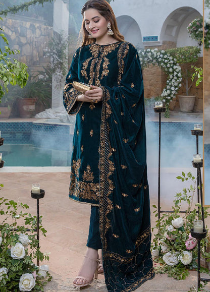 VL2050 Sequance Embroidered Velvet Three piece With Velvet Shawl Winter Collection