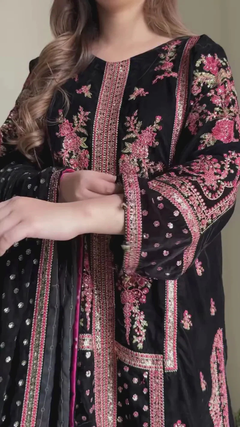 Maria B - Velvet Dress with Embroidered Dupatta - VL992