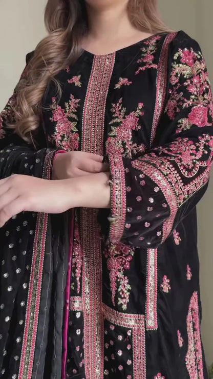 Maria B - Velvet Dress with Embroidered Dupatta - VL992